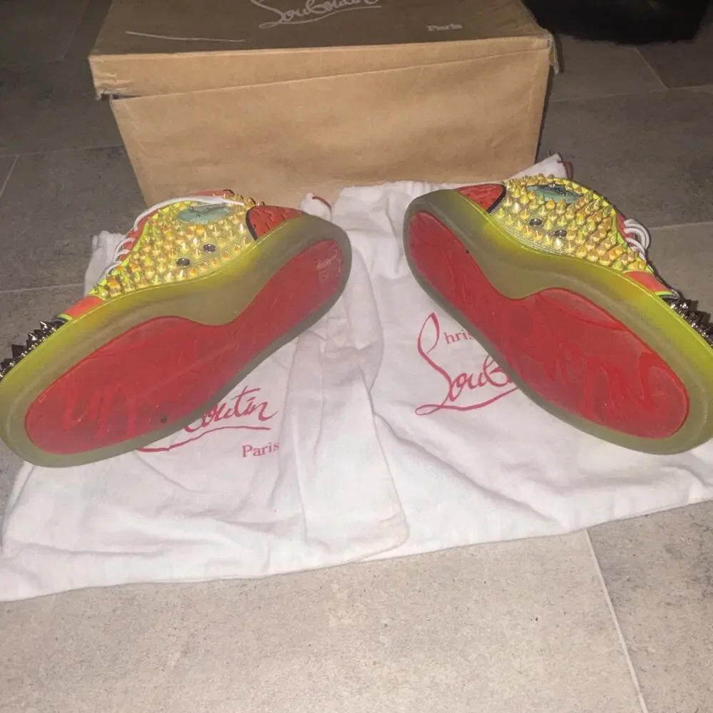 Christian Louboutin Men’s Multicolor Mesh Spiked High-Top Sneakers EU 43